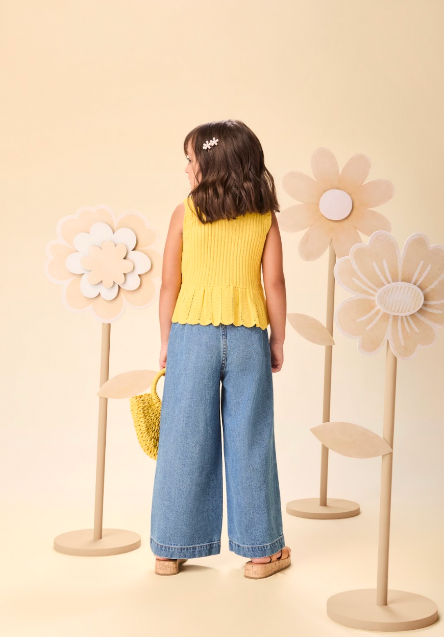 Regata Infantil Tricot Com Babado Amarelo - Momi