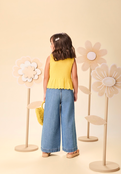 Regata Infantil Tricot Com Babado Amarelo - Momi