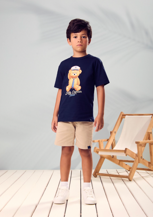 Conjunto Infantil T - Shirt Little Bear e Bermuda Azul Marinho - Youccie