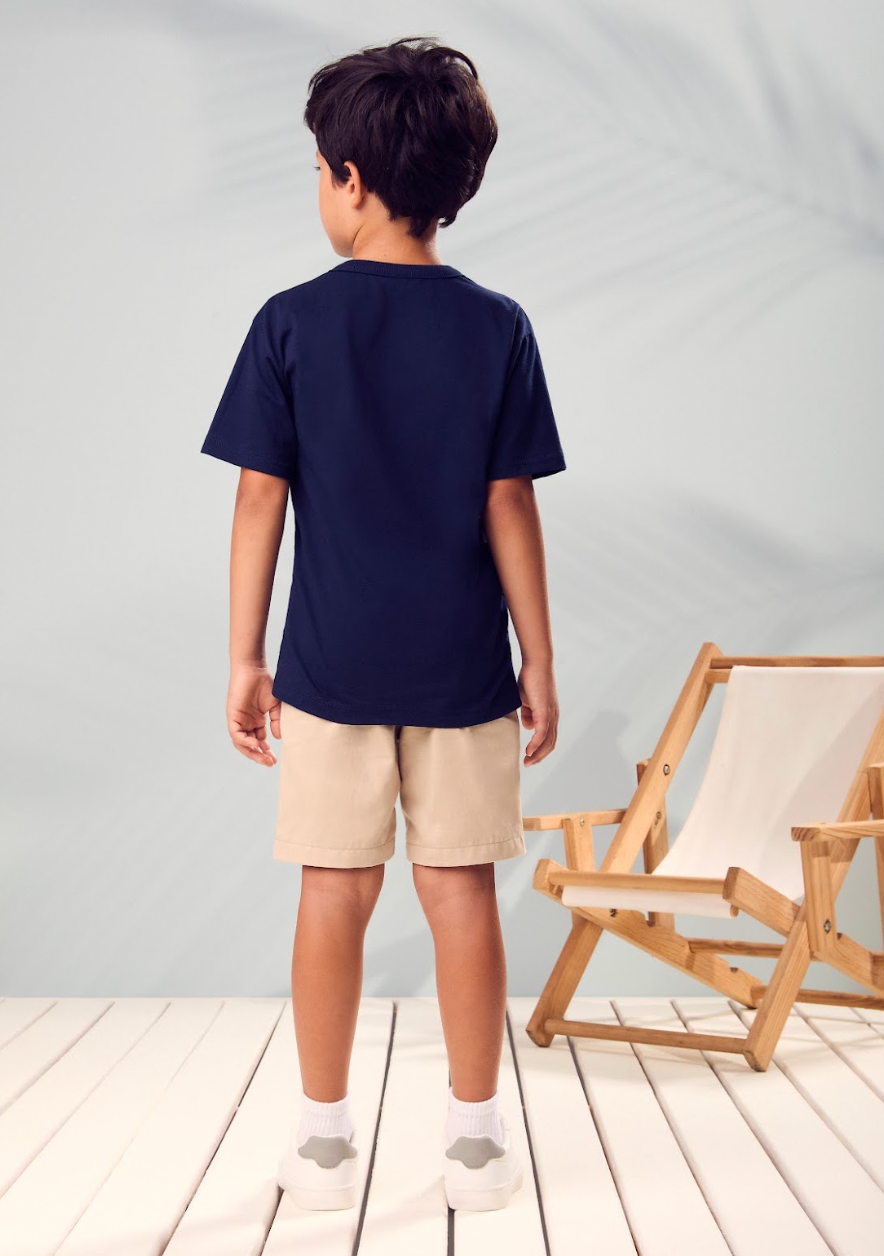 Conjunto Infantil T - Shirt Little Bear e Bermuda Azul Marinho - Youccie