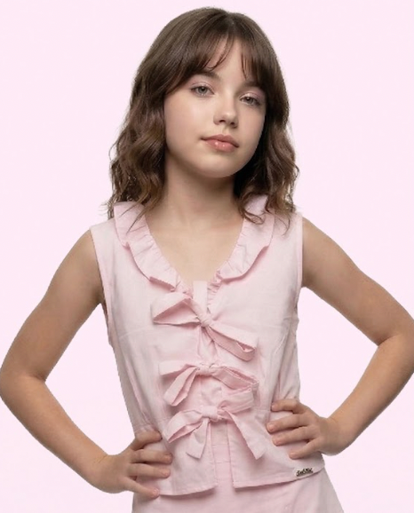 Blusa Infantil Em Tricoline Amarração Rosa - Luluzinha