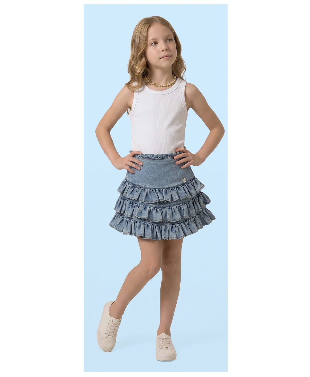 Saia Infantil Jeans Babadinhos Franzidos - Luluzinha