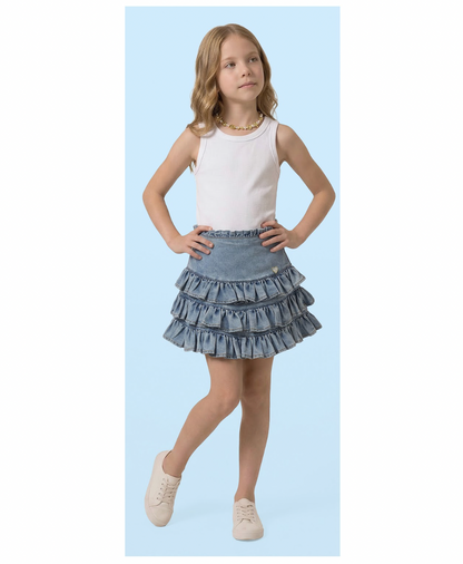 Saia Infantil Jeans Babadinhos Franzidos - Luluzinha