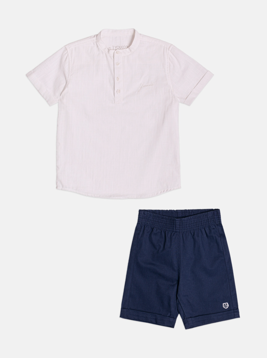 Conjunto Infantil Camisa Polo Off White e Bermuda - Youccie