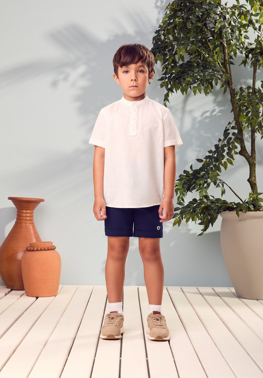 Conjunto Infantil Camisa Polo Off White e Bermuda - Youccie