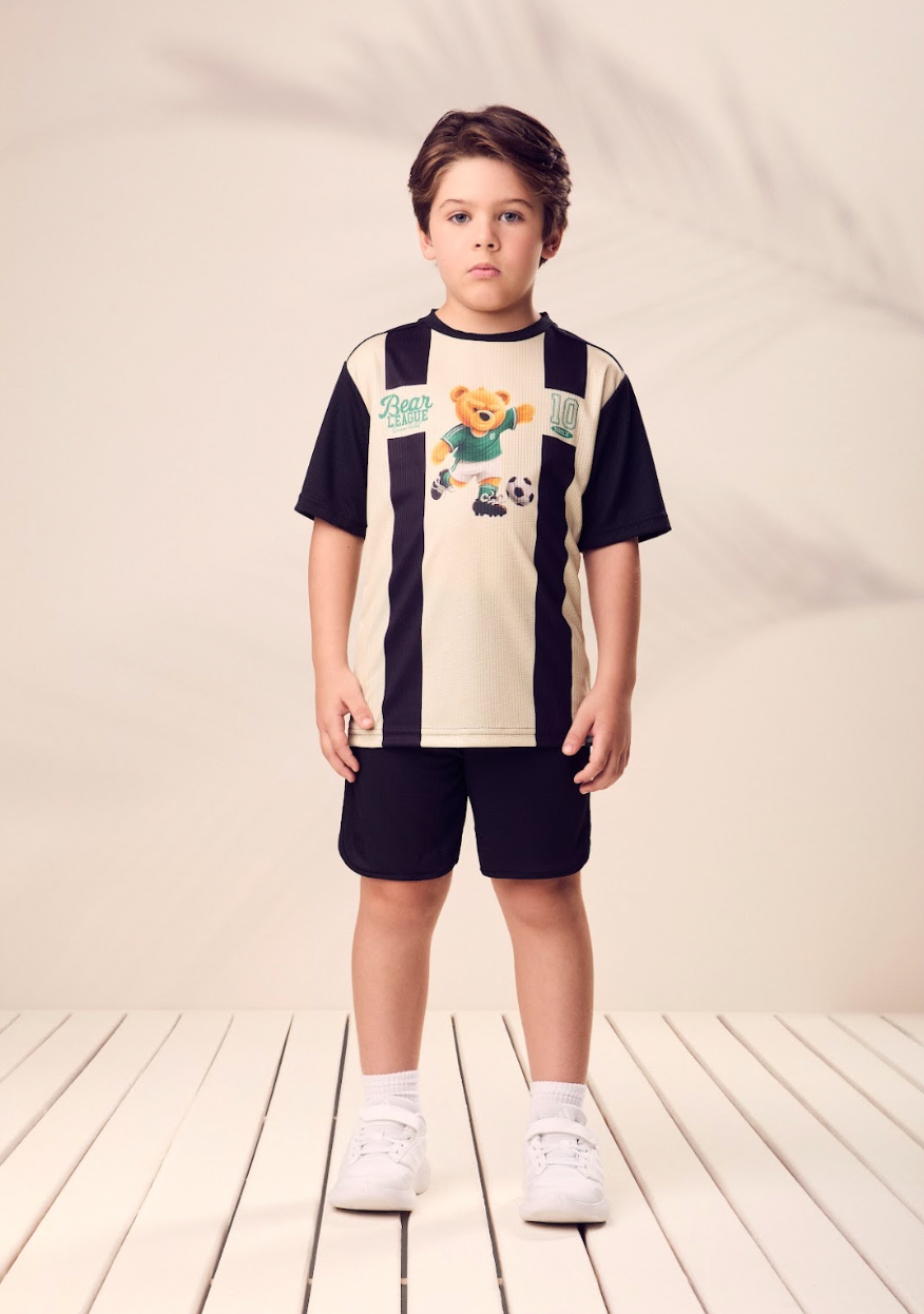 Conjunto Infantil Camiseta Esportiva Listrada e Bermuda - Youccie
