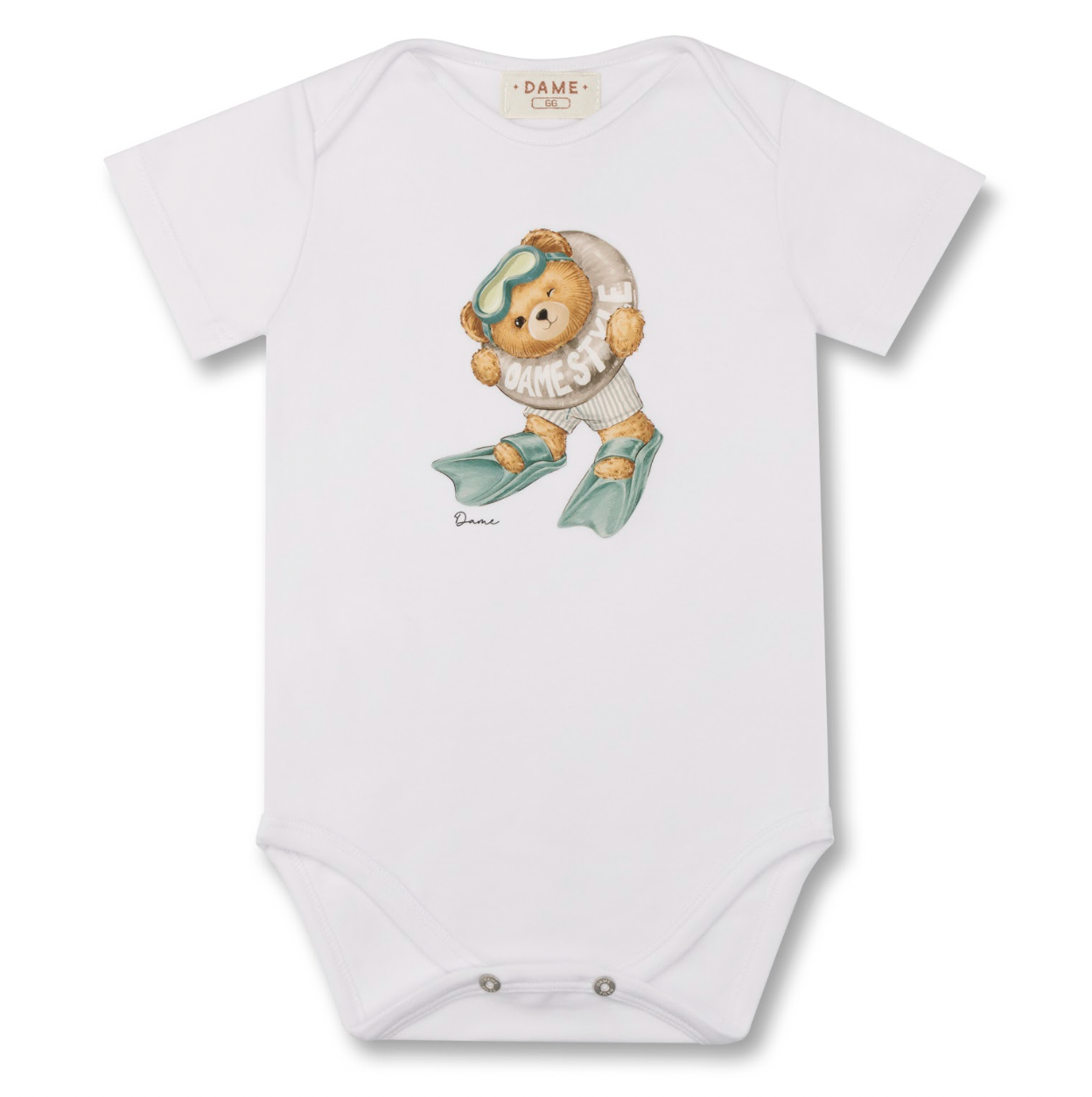 Body Bebê Algodão Egipcio Teddy Boia Branco - Dame