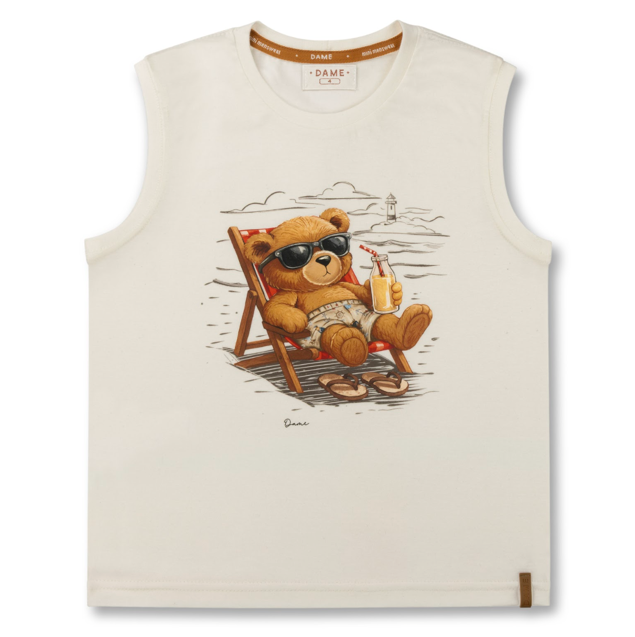 Regata Infantil Algodão Teddy Praia Off White - Dame