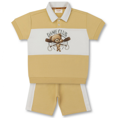 Conjunto Infantil Algodão Amarelo Listrado Blusa Dame Club Short - Dame