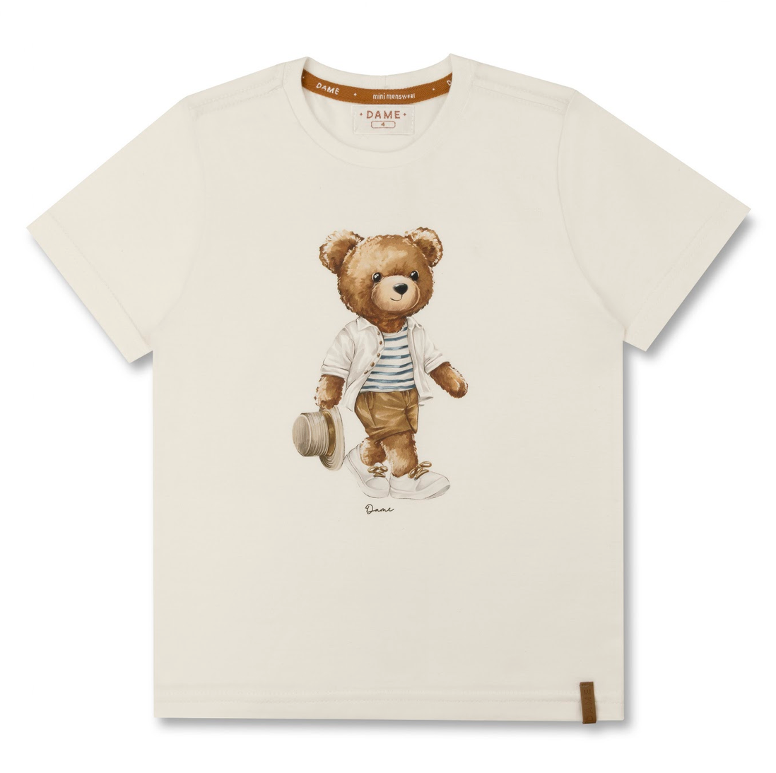 Camiseta Infantil Algodão Off White Teddy Chapéu - Dame