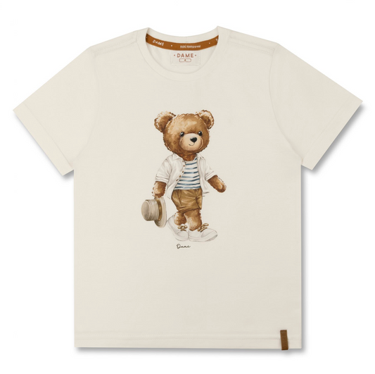 Camiseta Infantil Algodão Off White Teddy Chapéu - Dame