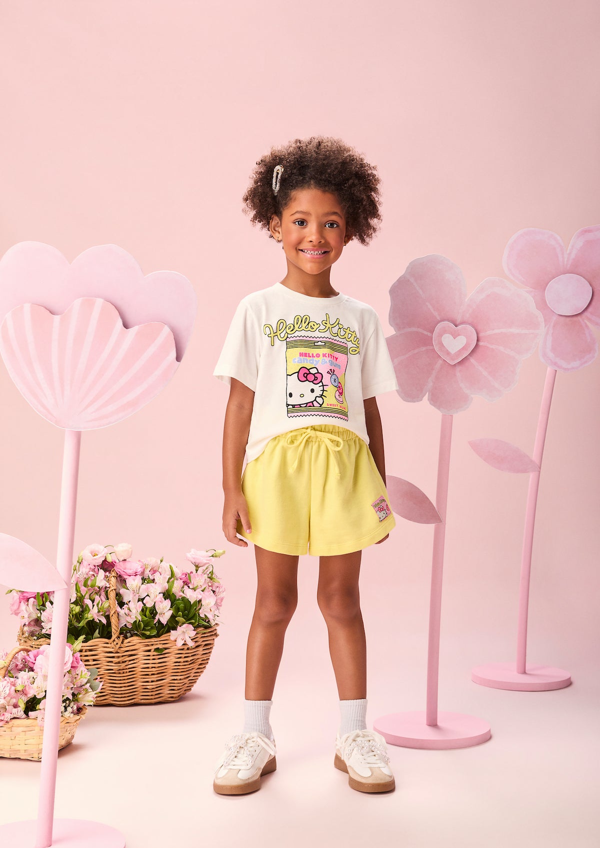 Conjunto Infantil Blusa Hello Kitty e Shorts Cós Elástico - Momi