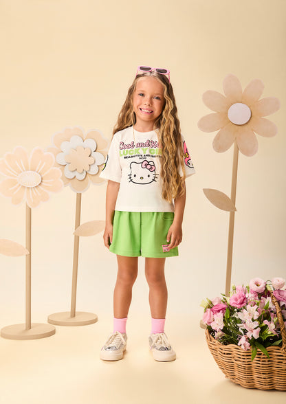 Conjunto Infantil Blusa Hello Kitty e Shorts Verde - Momi