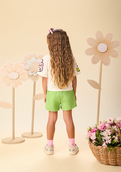 Conjunto Infantil Blusa Hello Kitty e Shorts Verde - Momi