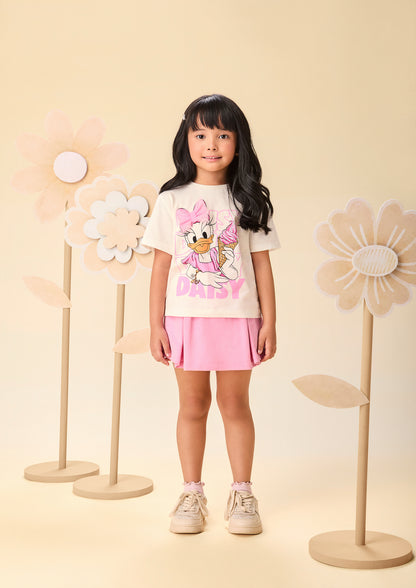 Conjunto Infantil Blusa Daisy Duck Com Laço e Shorts Saia Com Cós de Elástico - Momi
