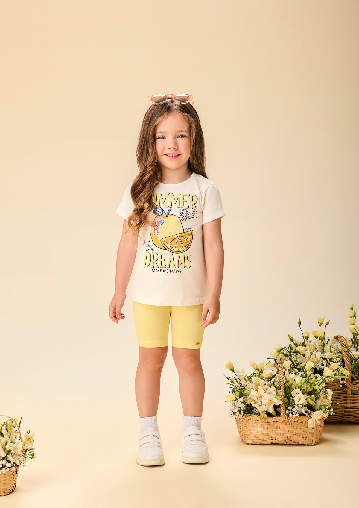 Conjunto Infantil Blusa Summer e Shorts Legging Amarelo - Momi