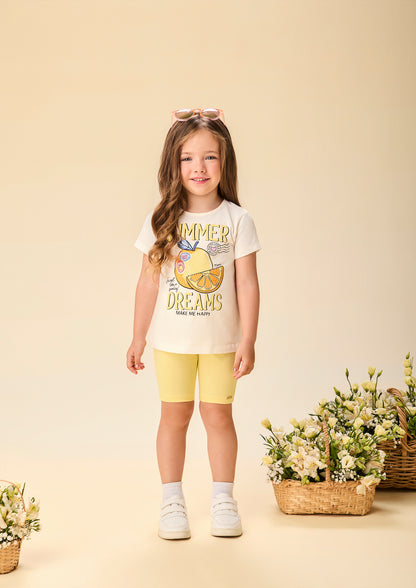 Conjunto Infantil Blusa Summer e Shorts Legging Amarelo - Momi