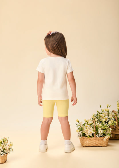 Conjunto Infantil Blusa Summer e Shorts Legging Amarelo - Momi