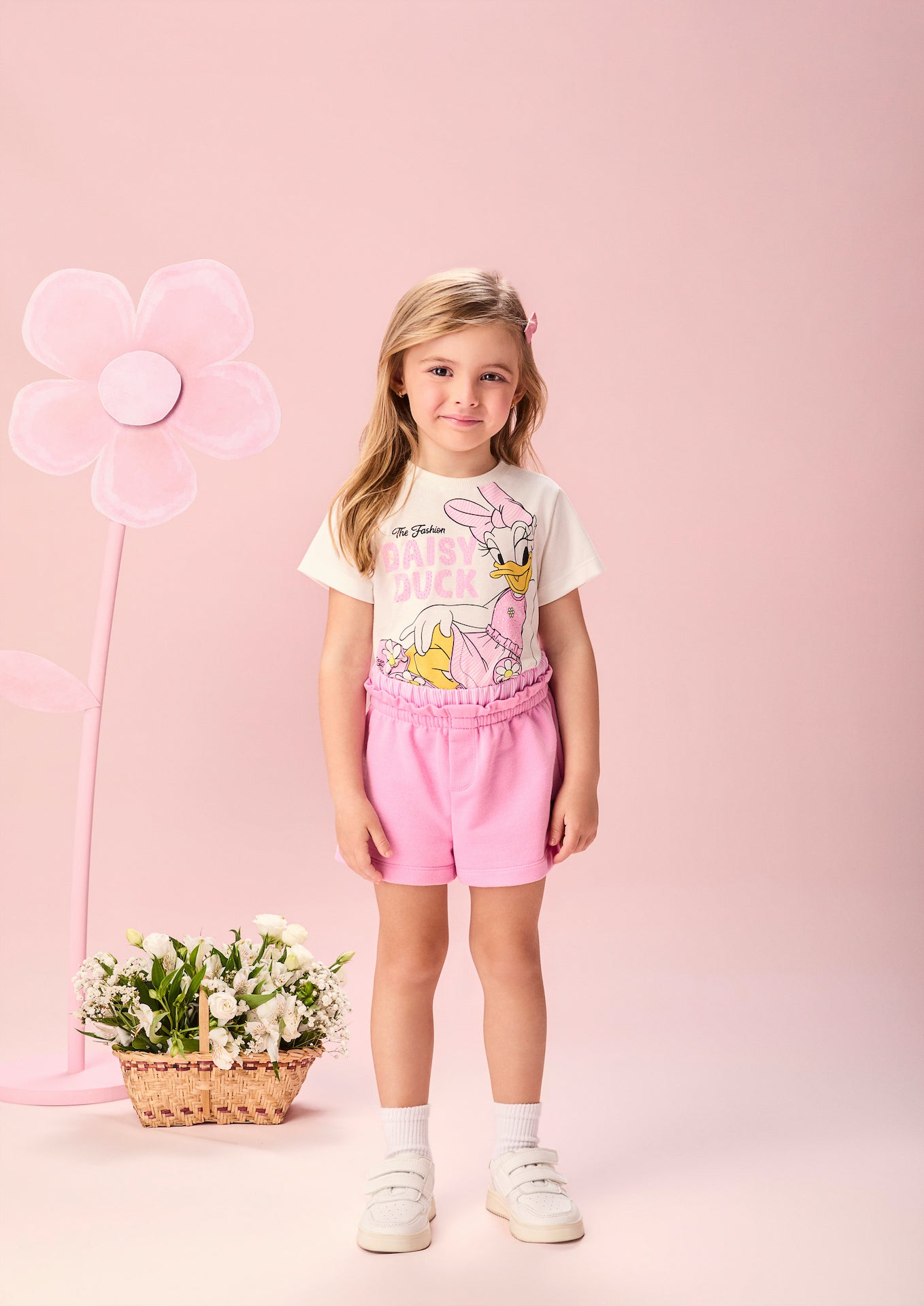 Conjunto Infantil Blusa Daisy Duck e Short Cós de Elástico - Momi