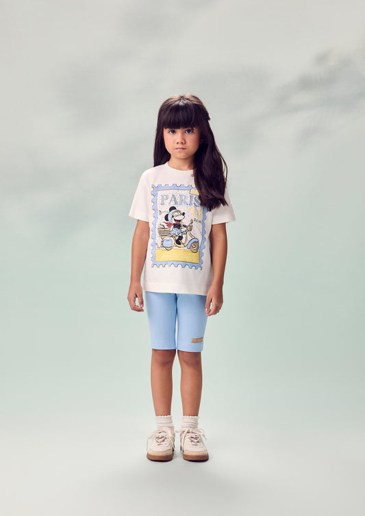 Conjunto Blusa Minnie Strass Paris e Shorts Legging Azul - Animê