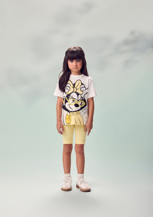 Conjunto Infantil Blusa Minnie Mouse e Shorts Legging Amarelo - Animê