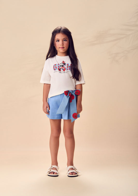 Conjunto Infantil Blusa Infantil Minnie Estampa de Tomate e Saia Shorts Infantil Laço Bordado de Tomate - Animê - Pré Venda