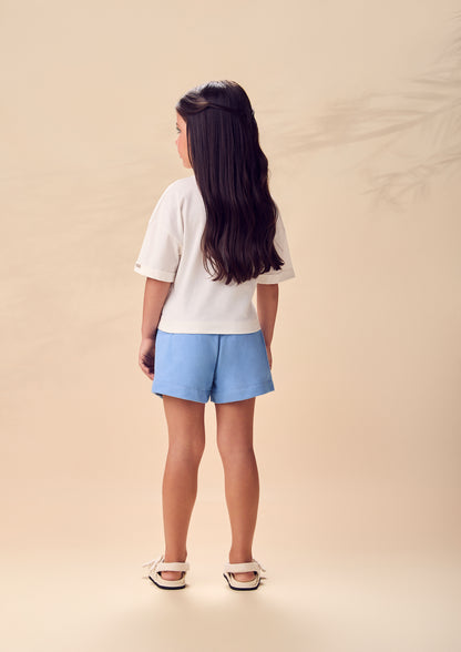Conjunto Infantil Blusa Infantil Minnie Estampa de Tomate e Saia Shorts Infantil Laço Bordado de Tomate - Animê