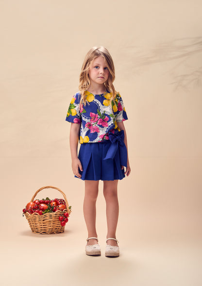 Conjunto Infantil Blusa Estampa Primavera Floral e Limões e Shorts Laço - Animê