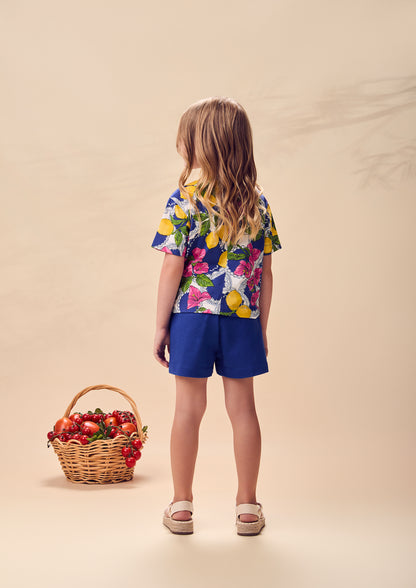 Conjunto Infantil Blusa Estampa Primavera Floral e Limões e Shorts Laço - Animê