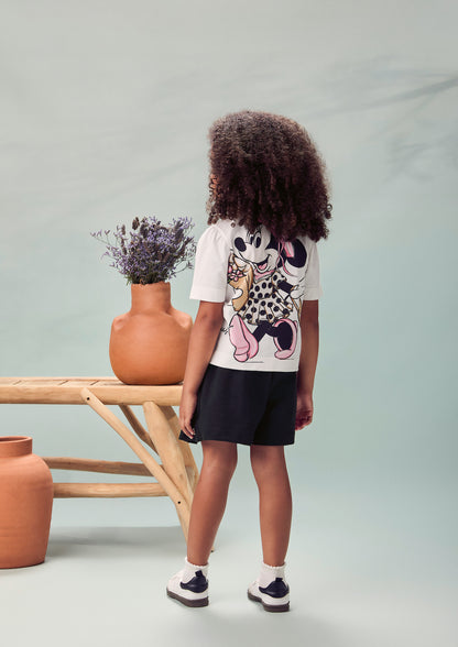 Conjunto Infantil T-Shirt Minnie Mouse Pingente e Shorts Saia Preto Laço Poá - Animê
