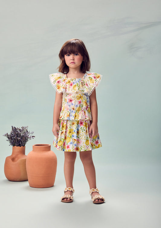 Conjunto Infantil Estampa Floral Blusa Ombro á Ombro Com Babado e Saia - Animê - Pré Venda