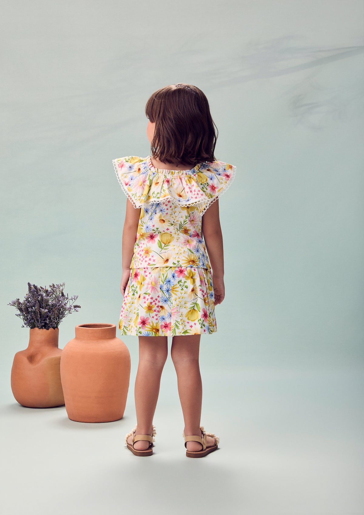 Conjunto Infantil Estampa Floral Blusa Ombro á Ombro Com Babado e Saia - Animê