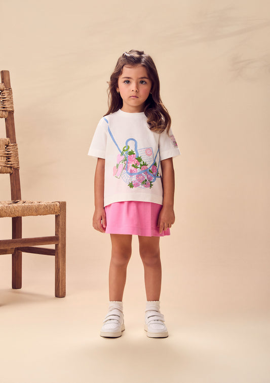 Conjunto Infantil T - Shirt Estampa Strawberry e Shorts Saia Rosa - Animê - Pré Venda