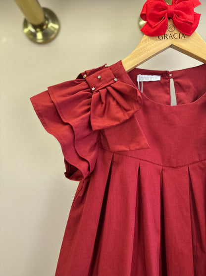 Vestido Infantil Jumper Algodão Pregas Vermelho - Um Mais Um