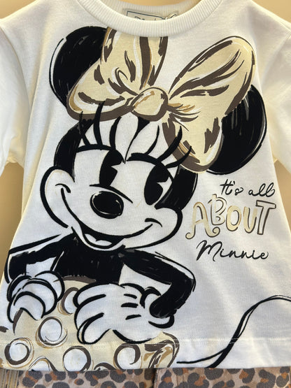 Conjunto Infantil Blusa Minnie Lacinho e Shorts Sarja Animal Print - Animê