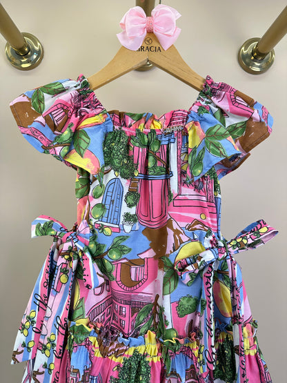 Vestido Infantil Estampa Limões Laços Laterais - Animê
