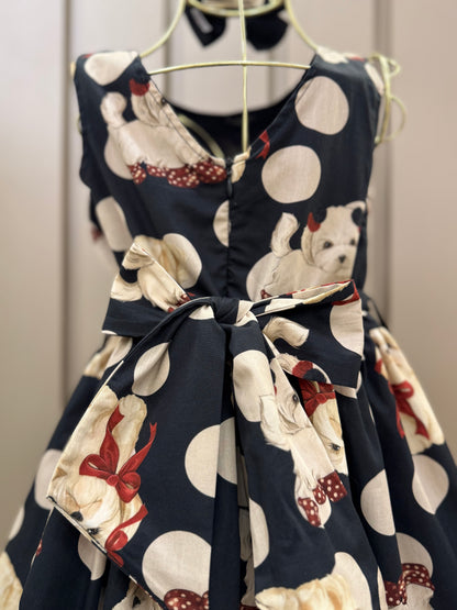 Vestido Algodão Cachorrinhos & Lacinhos Preto - Pituchinhus