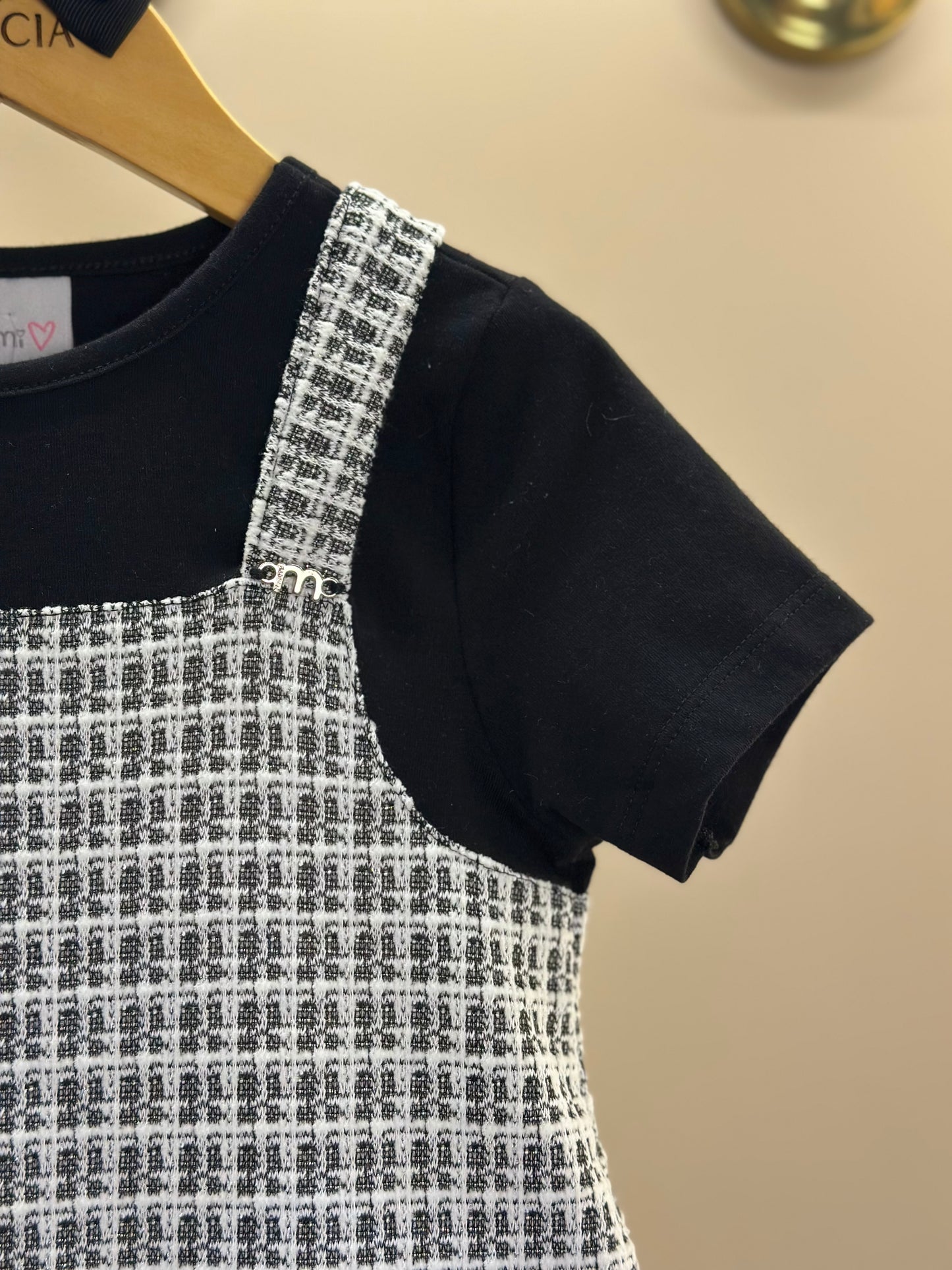 Vestido Infantil MC Sobreposição Tweed Xadrez Preto - Momi