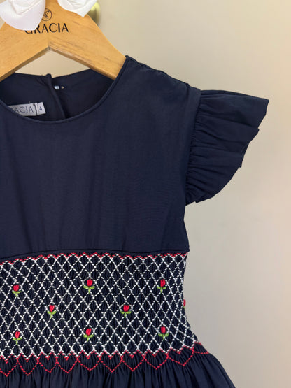 Vestido Infantil Clássico Algodão Ísis Marinho - Gracia