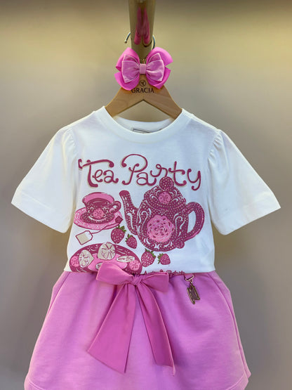 Conjunto Infantil Blusa Tea Party e Shorts Rosa Girly - Animê Petite PRÉ-VENDA