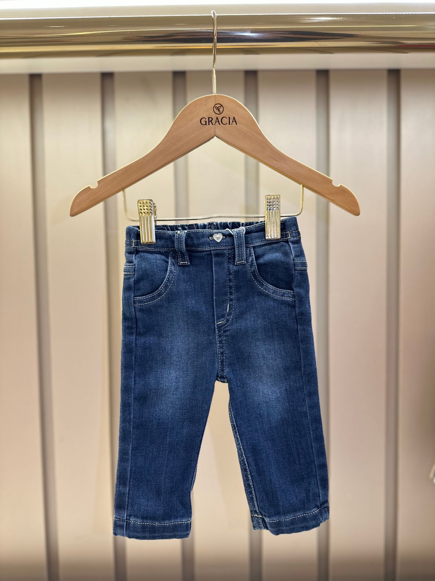 Calça Jeans Bebê Estampada Leve Com Elastano - Um Mais Um