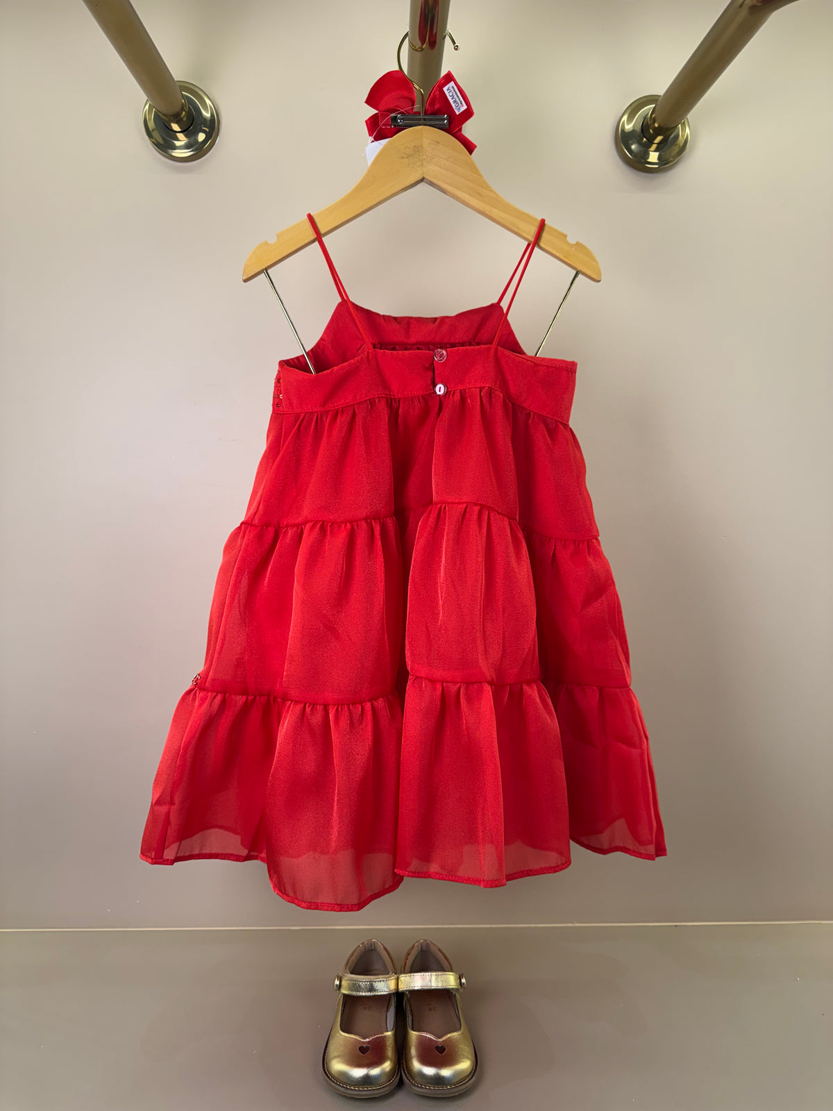 Vestido Infantil Bordado Alça Fina Vermelho - Petit Cherie