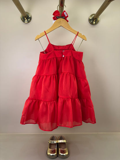 Vestido Infantil Bordado Alça Fina Vermelho - Petit Cherie