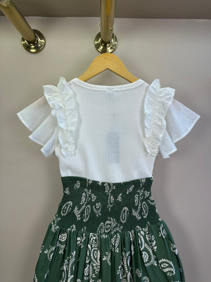 Conjunto Teen Blusa Babados Mangas Voil e Saia Viscose Verde Oliva - Two In