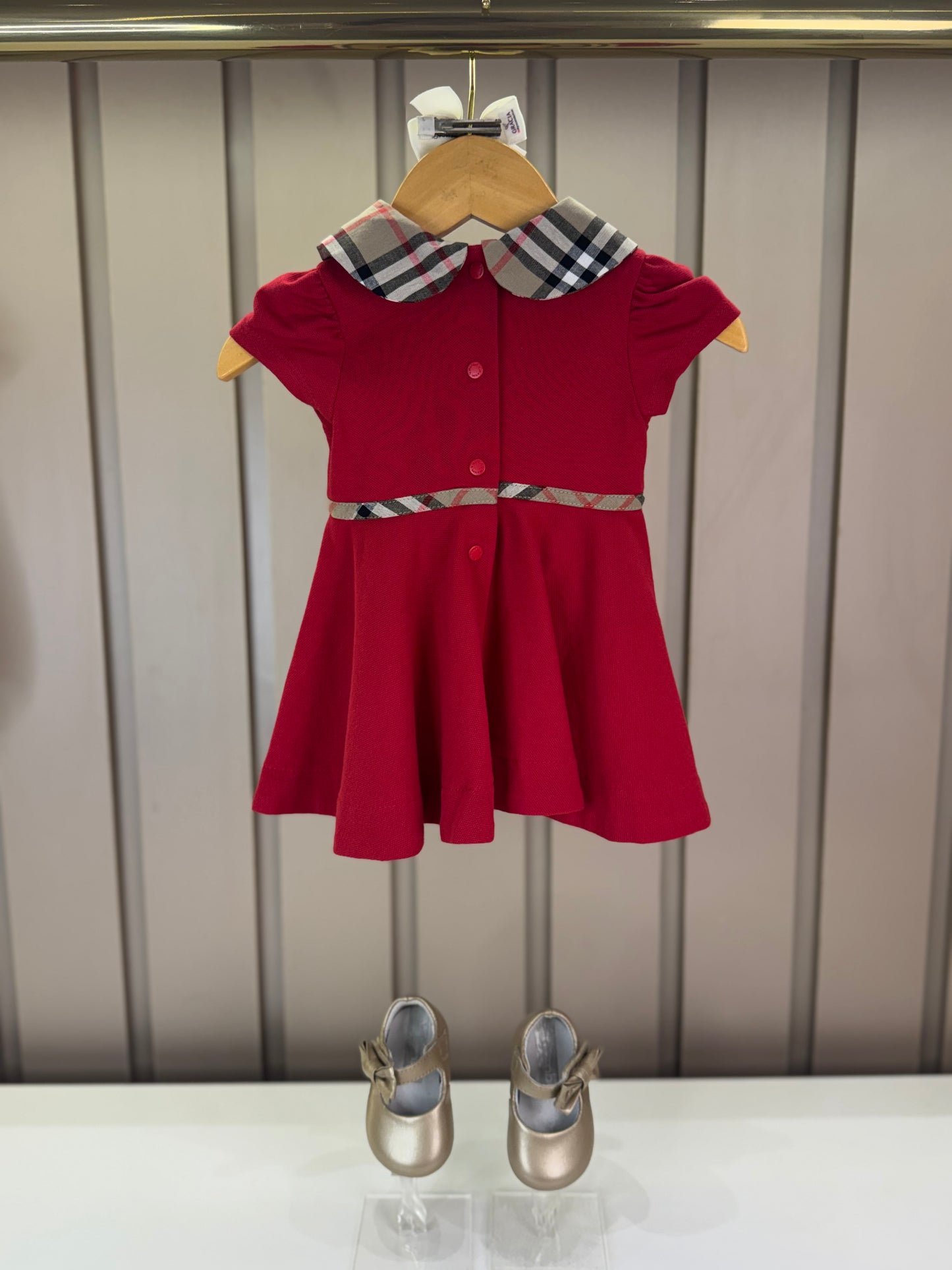 Vestido Bebê Piquet Gola Xadrez Vermelho - Um Mais Um