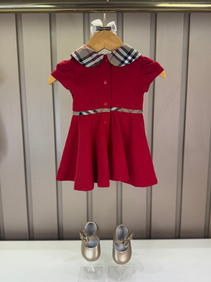 Vestido Bebê Piquet Gola Xadrez Vermelho - Um Mais Um