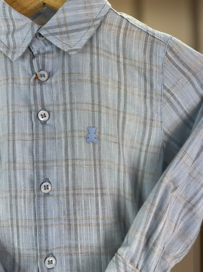 Conjunto Bebê Camisa-Body Algodão Xadrez ML Azul e Bermuda Social Marinho - Dame