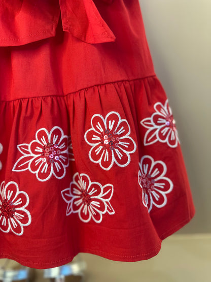 Vestido Infantil Amarração Laço Bordado Paetê - Momi