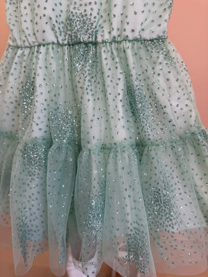 Vestido Infantil Rodado Tule Florzinhas e Glitter - Um Mais Um