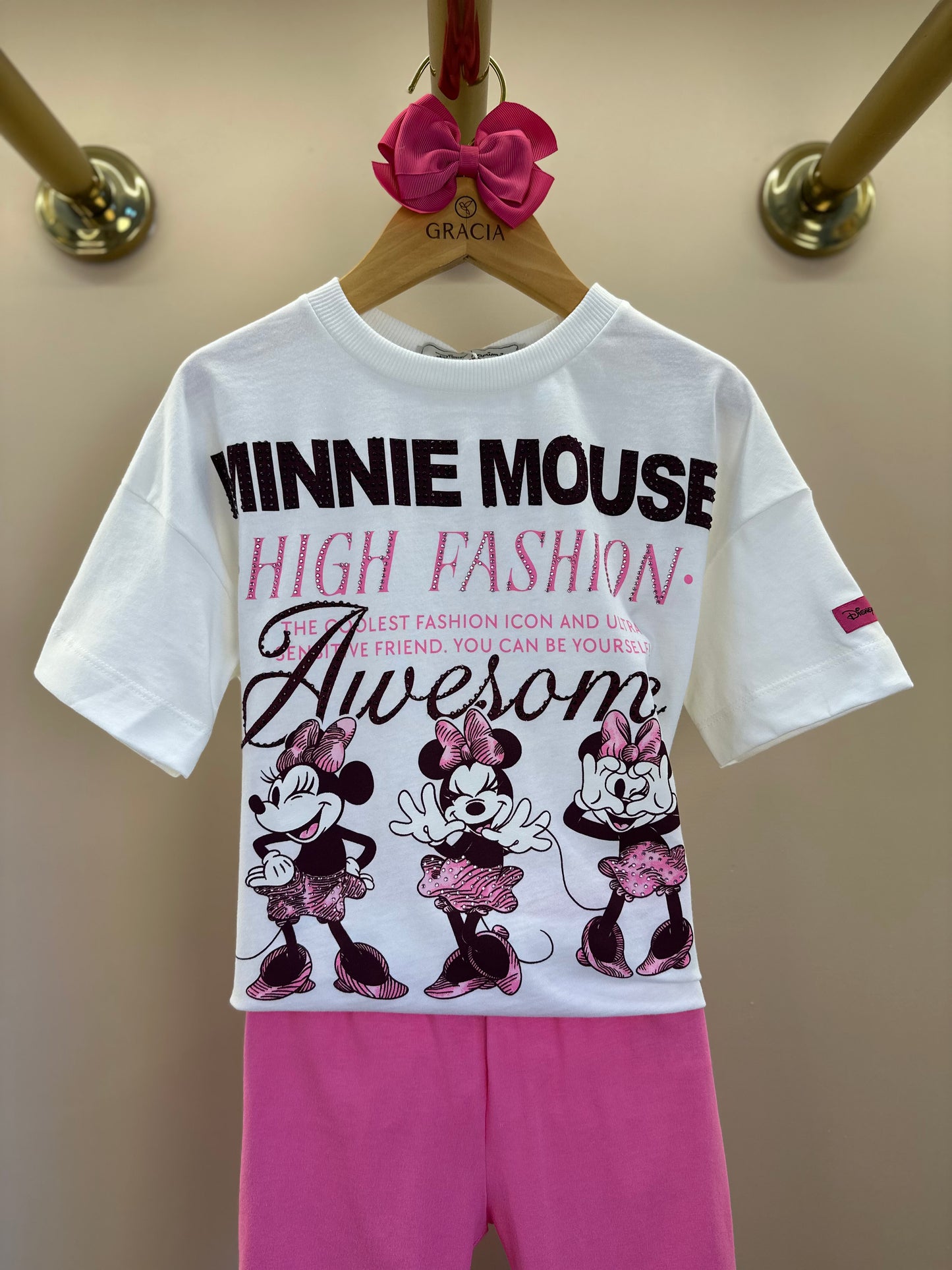 Conjunto Infantil Blusa Minnie Fashion e Legging Rosa - Animê